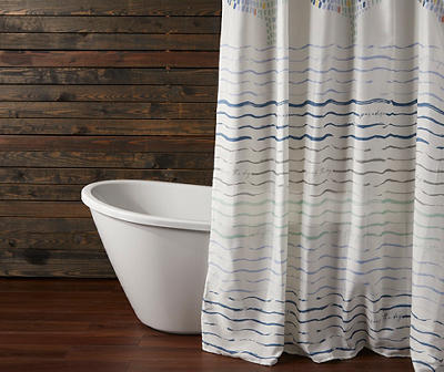 White & Multicolor Whale Tail Fabric Shower Curtain Set