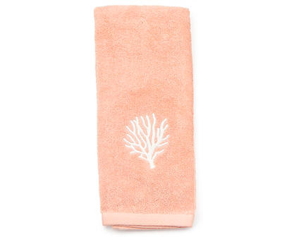 Coral Embroidered Sea Fan Hand Towel