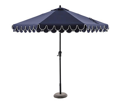 9' Navy Blue Round Tilt Scalloped Patio Umbrella