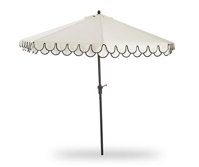 9' Beige Round Tilt Scalloped Patio Umbrella
