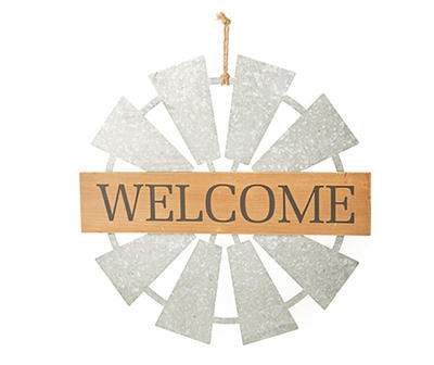 "Welcome" Metal & Wood Windmill Hanging Wall Decor
