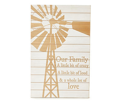 "Our Family" White & Tan Slatted Windmill Wall Sign