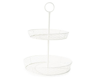 2 TIER WHITE METAL SERVING STAND