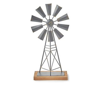 Black Metal & Wood Windmill Tabletop Decor