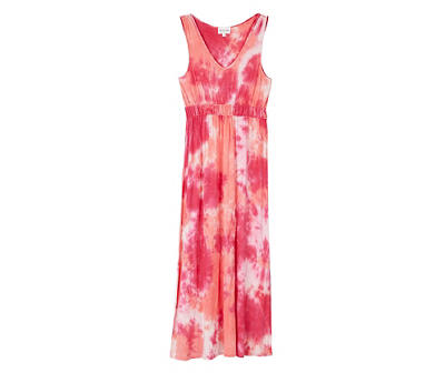 Women's Fuchsia & Coral Tie-Dye Sleeveless Maxi Dress