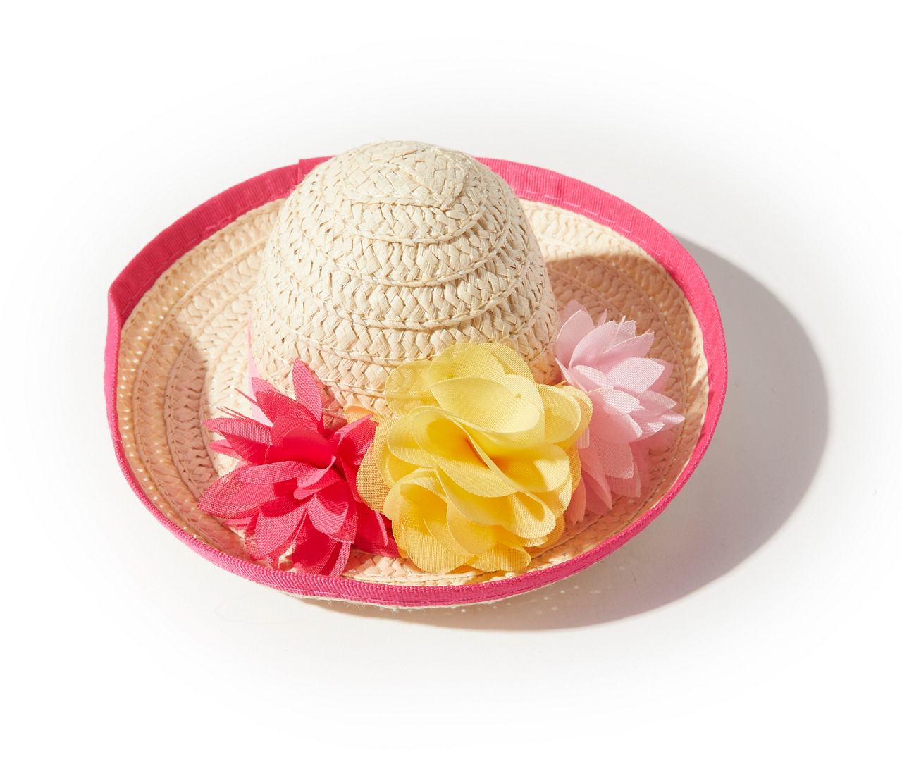 Size S/M Tan & Pink Flower Pet Straw Hat