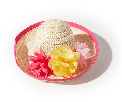 Simply Dog Tan & Pink Flower Pet Straw Hat