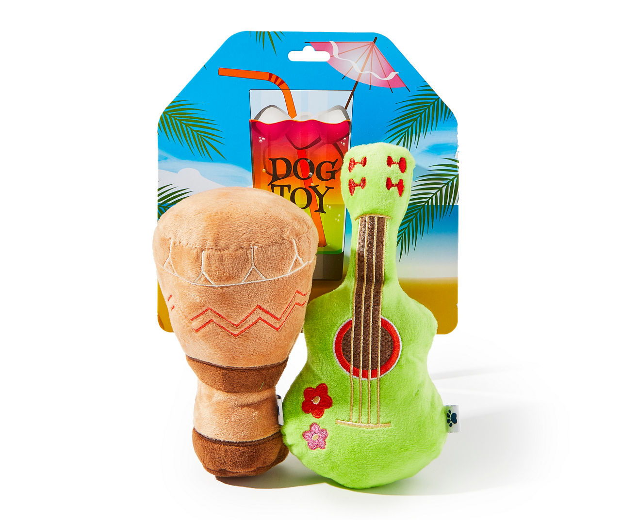 Green Guitar & Brown Drum 2-Piece Plush Pet Toy Set