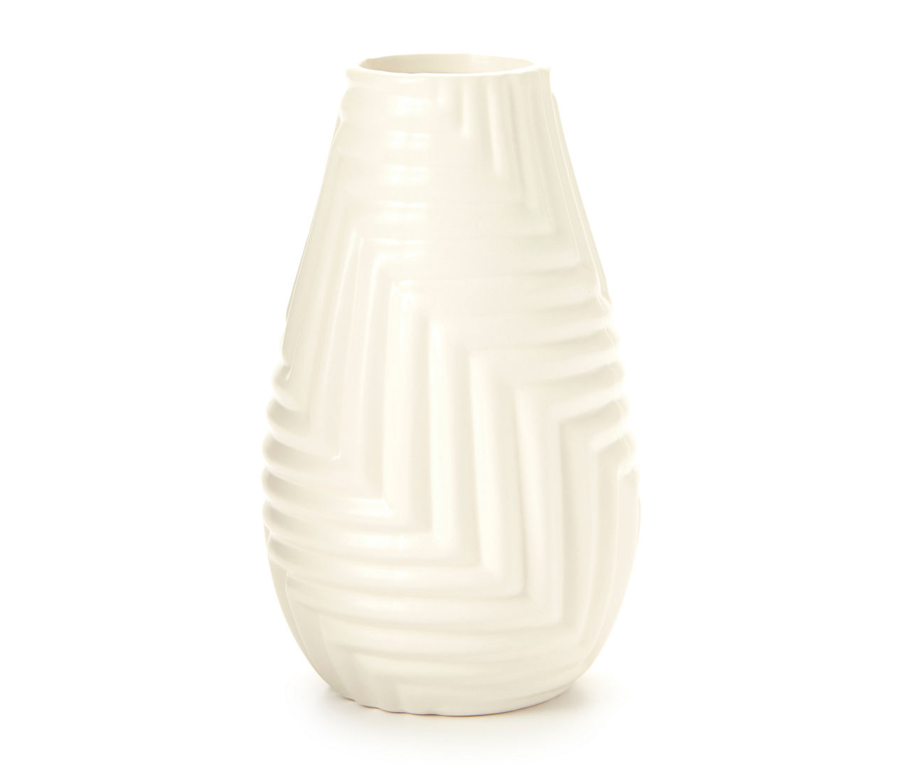 Ivory Embossed Geometric Line Ceramic Vase, (8.15