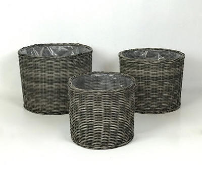 Brown & Gray 3-Piece Resin Wicker Planter Set