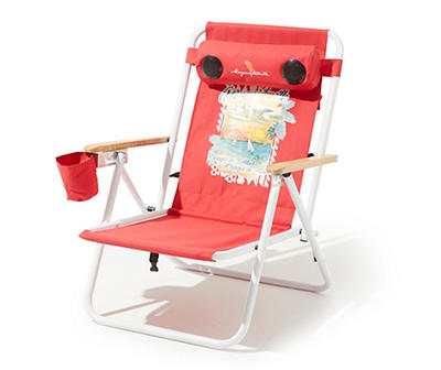 Red Beach Scene Beach Chair With Speakers