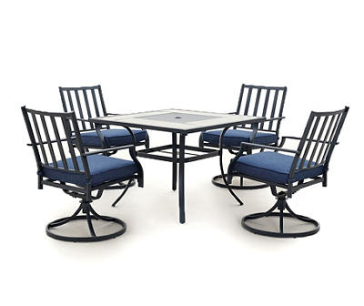 Rome Blue Cushioned Swivel Patio Dining Chairs, 4-Pack