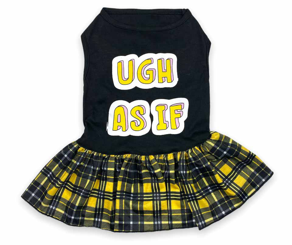 Pet Small "Ugh As If" Black & Yellow Plaid Dress