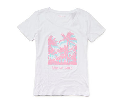Margaritaville Women's White & Pink Palm Trees Tee
