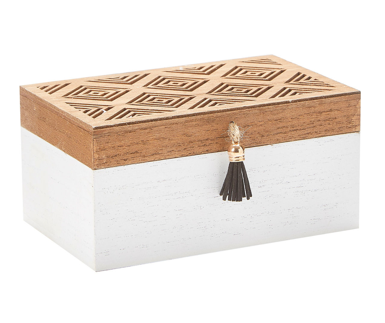White Trinket Box With Brown Carved Geometric Lid Big Lots