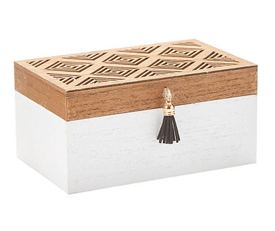 White Trinket Box With Brown Carved Geometric Lid