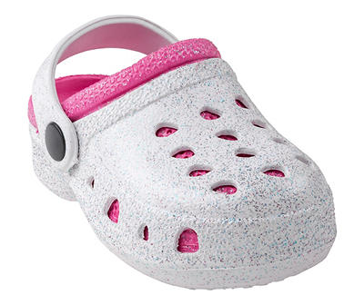 Toddler White & Pink Glitter Clog