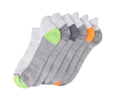 Gray Multicolor-Accent Tab No-Show Socks, 6-Pair