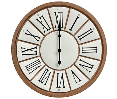 Brown & White Roman Numeral Paneled Wall Clock