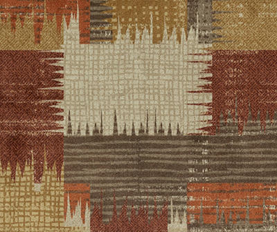 Brown & Red Abstract Patchwork Area Rug, (4' x 5.5')