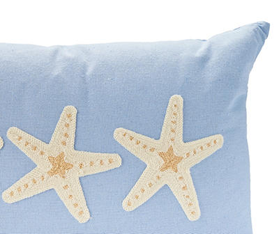 Blue & Beige Starfish Trio Rectangle Throw Pillow