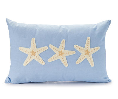 Blue & Beige Starfish Trio Rectangle Throw Pillow