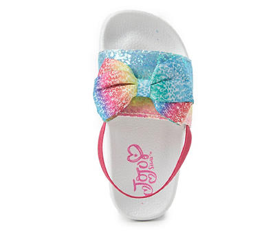 JoJo Siwa Toddler White & Rainbow Sparkle Bow Heel-Strap Slide