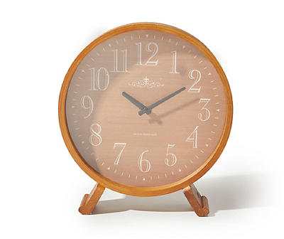 Brown Round Wooden Tabletop Clock