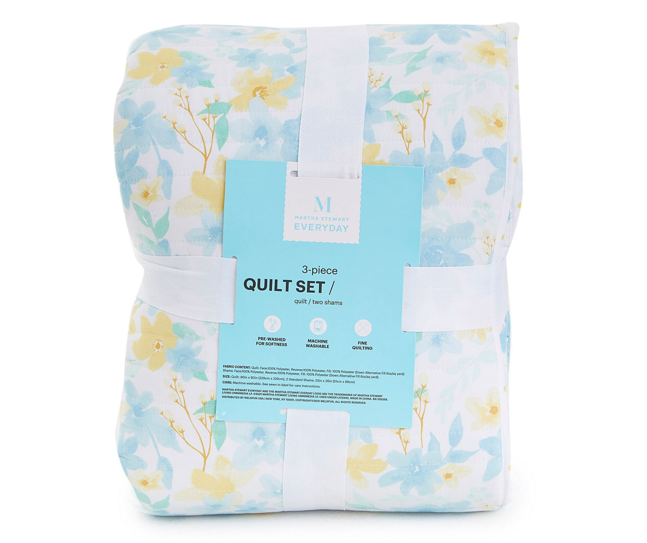 MS 3PC QUILT BLUE YELLOW FLORAL FQ