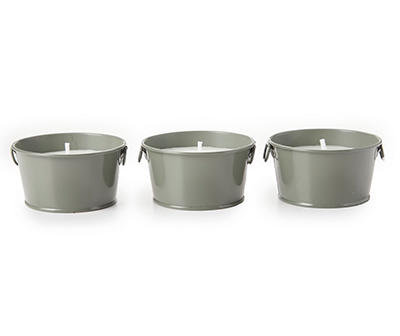 Green Citronella Metal Bucket Candles, 3-Pack