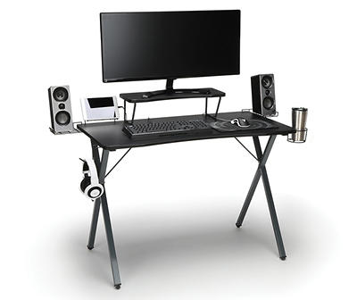 55" Gray X-Base Gaming Desk with Monitor Shelf