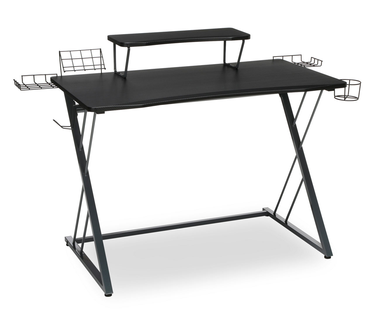 OFM Essentials Collection 55 Gaming Computer Desk, 35 Monitor Shelf,  Z-Base, in Black/Black (ESS-1101-BLK-BLK) 