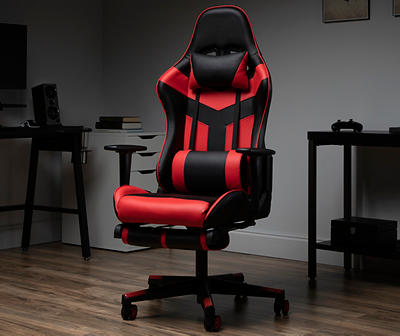 Black & Red Faux Leather Racing Gaming Chair with Footrest