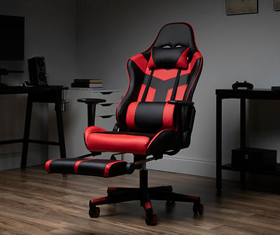 Black & Red Faux Leather Racing Gaming Chair with Footrest