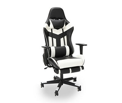 Black & White Faux Leather Racing Gaming Chair with Footrest