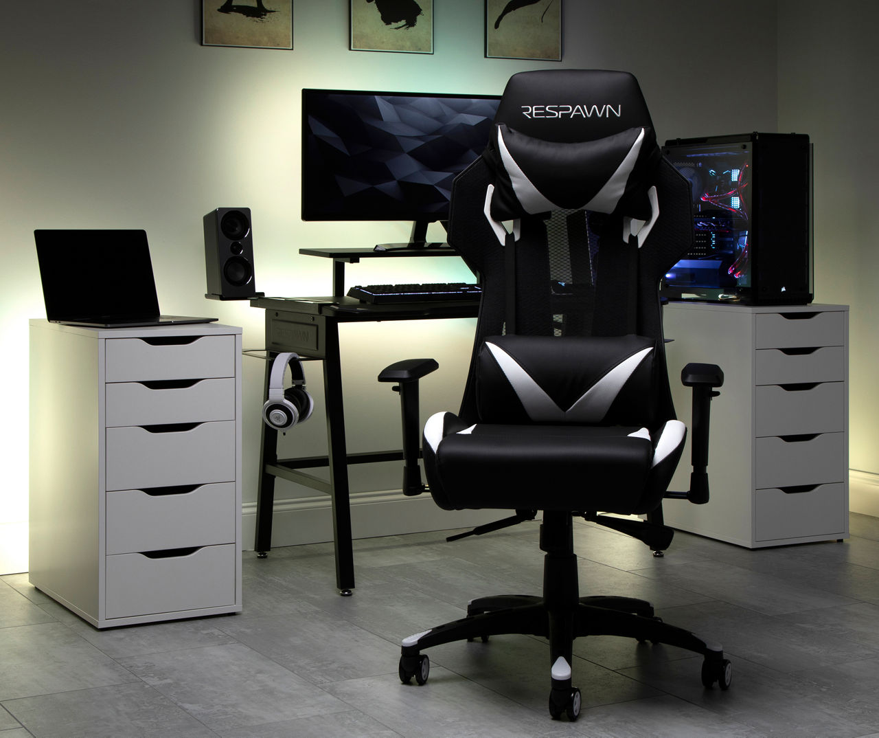 Respawn 205 Black White Mesh Racing Gaming Chair Big Lots