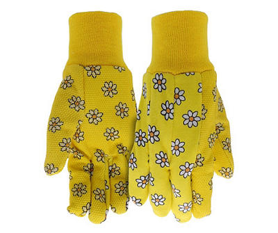 Yellow Daisy Print Jersey Knit Gloves with Dot Palms