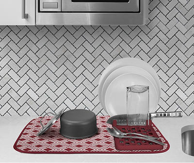 Red Dahlia Geometric 2-Piece Dish Drying Mat & Rack Set