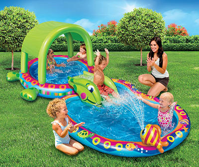 SPLASH N? FUN Shade N Slide Turtle 2-in-1 Safe Slide and Splash Pool - Parent Approved - Outdoor Summer Water Play for Babies & Todd