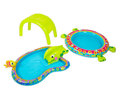 SPLASH N? FUN Shade N Slide Turtle 2-in-1 Safe Slide and Splash Pool - Parent Approved - Outdoor Summer Water Play for Babies & Todd