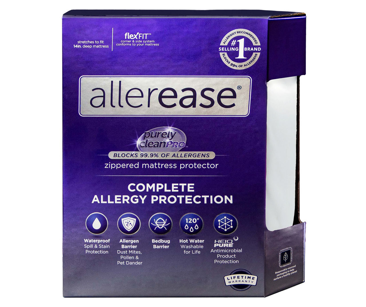 Allerease Zippered Mattress Protector White King Size 80 x 76 x 14 in Depth