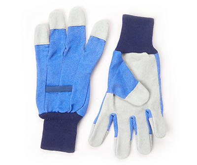 Blue & Gray Canvas Gloves with Leather Palms