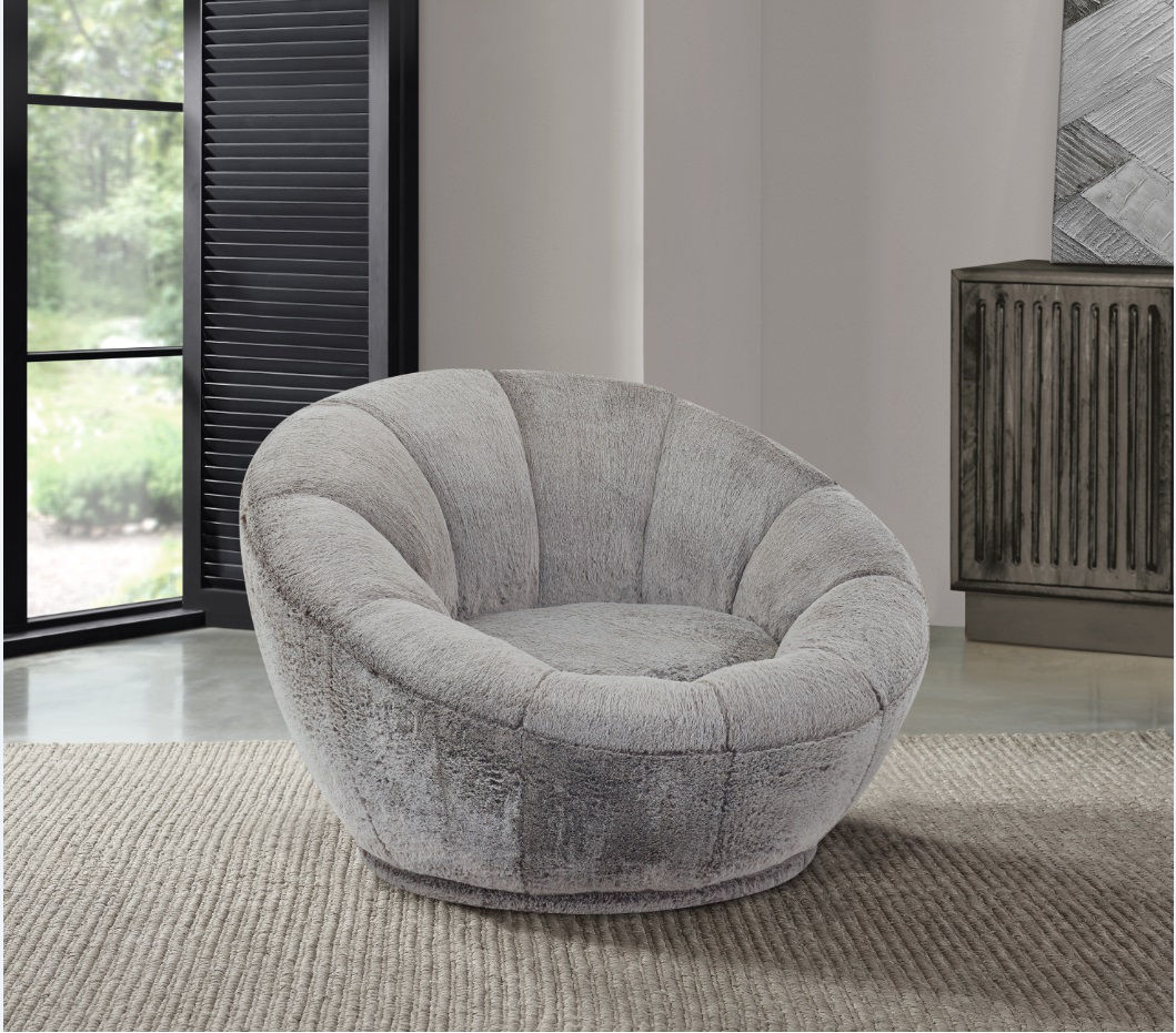 Real Living Dorm Essentials Gray Faux Rabbit Fur Swivel Chair