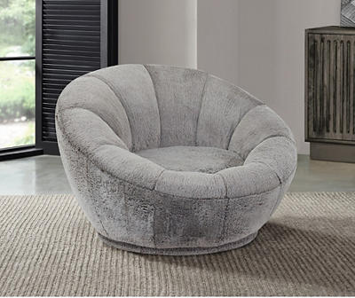 Dorm Essentials Gray Faux Rabbit Fur Swivel Chair