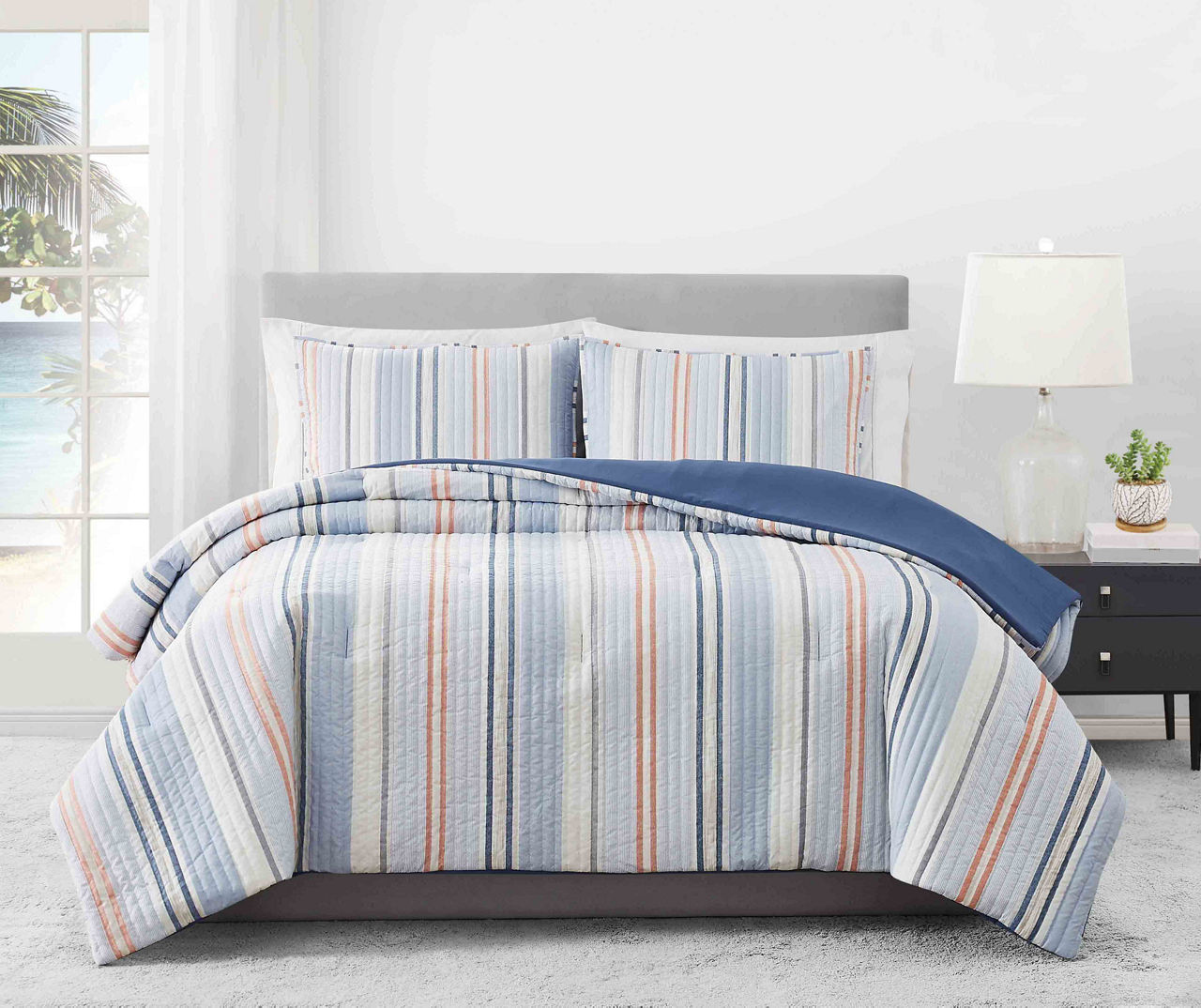 Broyhill Broyhil Blue & Coral Stripe Comforter Set | Big Lots