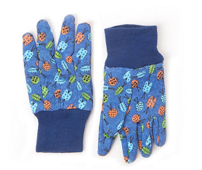 Youth's Blue Bug Print Jersey Knit Gloves