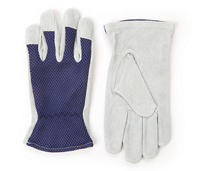 Blue Mesh Back Gloves with Leather Palms