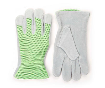 Green Mesh Back Gloves with Leather Palms
