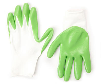 Green & White Nitrile Dipped Gloves, 5-Pack