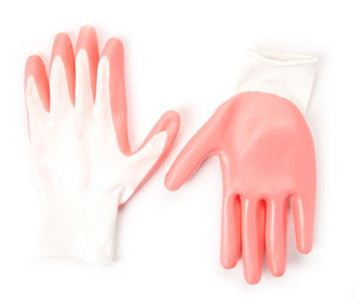 Pink & White Nitrile Dipped Gloves, 5-Pack